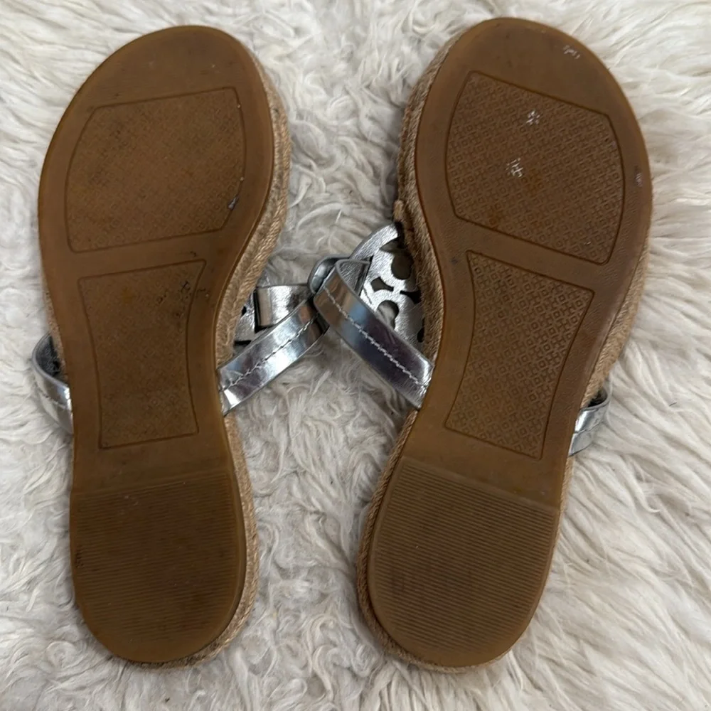 Tory Burch Miller Espadrille‎ Logo In Mirror Metallic Silver Women’s Size 10